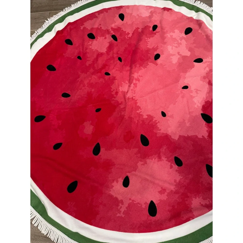 Safdie & Co Round Beach Towel 60 Inch Red Watermelon Fringe Tassel Summer Picnic